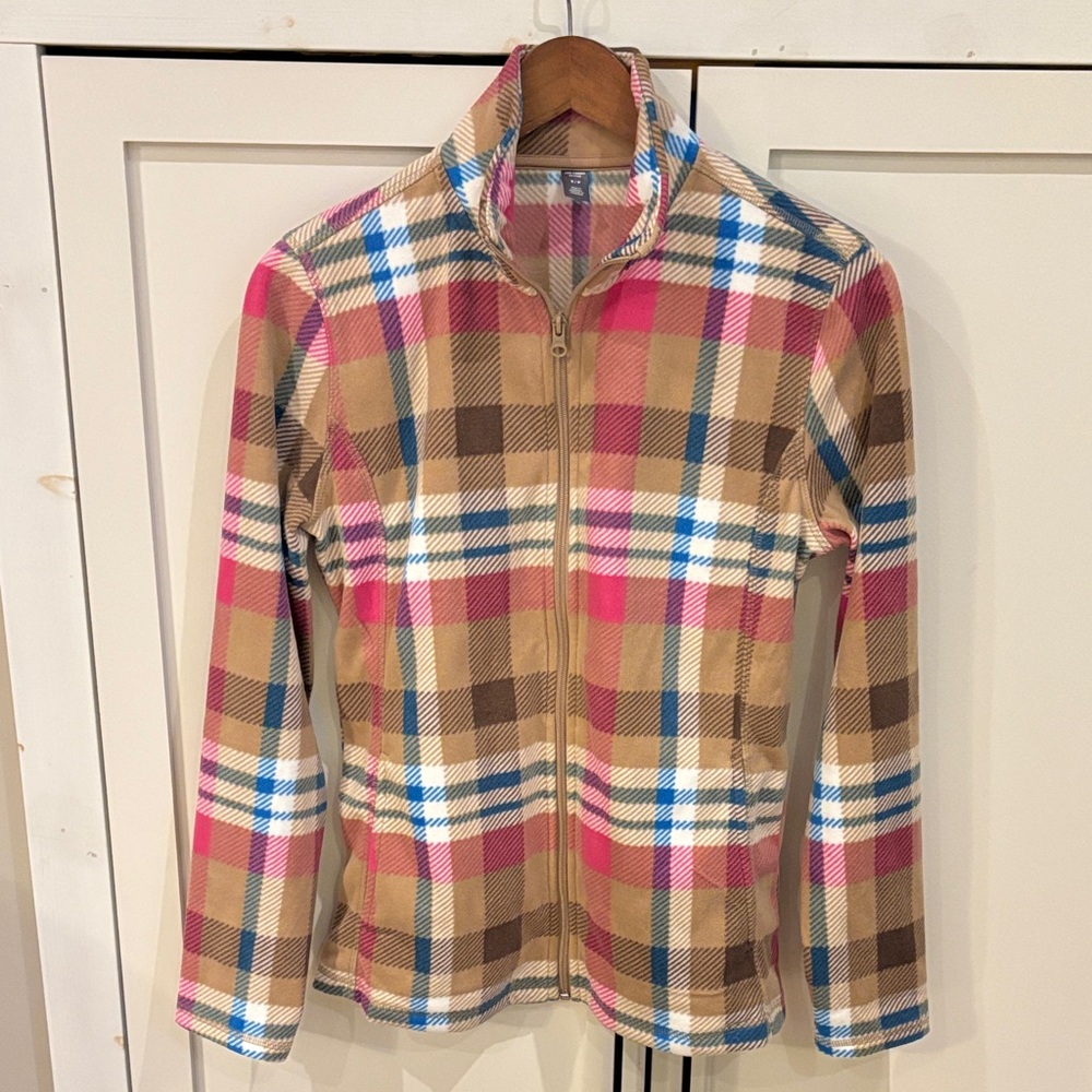 Plaid Zip-Up Jacket in Pink and Brown